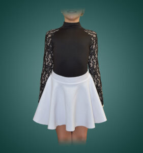 Feis Dress White Irish Dance Skirt and Black Raglan Leotard