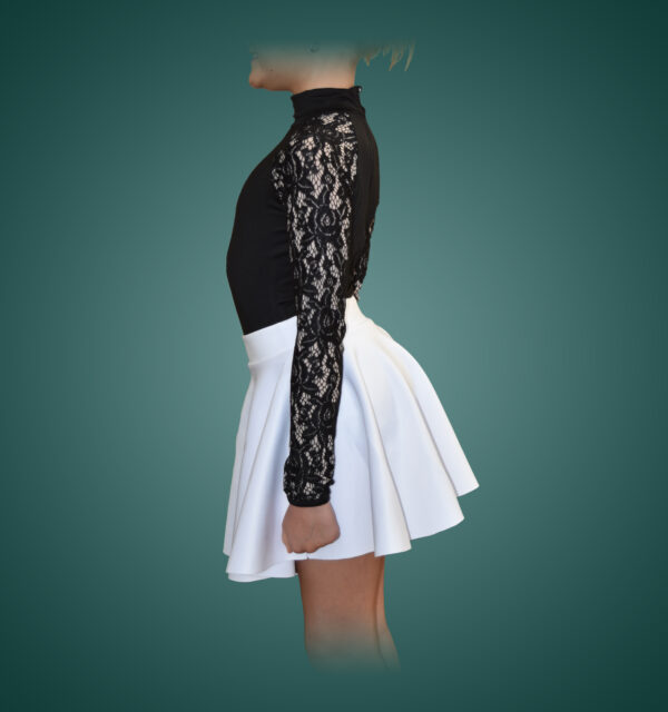 Feis Dress White Irish Dance Skirt and Black Raglan Leotard