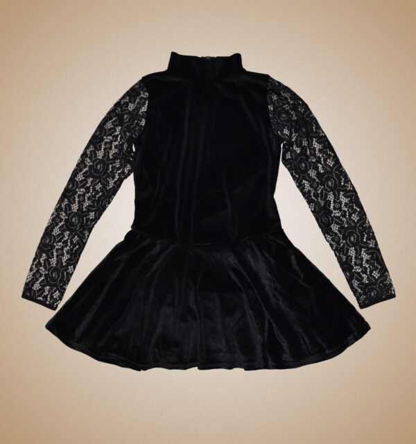 One piece velvet skirt and body, with lace sleeves Irish dance dress, made by Feis Dress